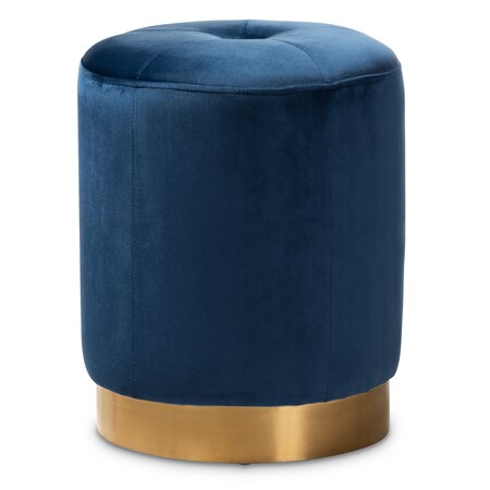 Baxton Studio Alonza Glam Royal Blue Velvet Upholstered Gold-Finished Ottoman 152-9261